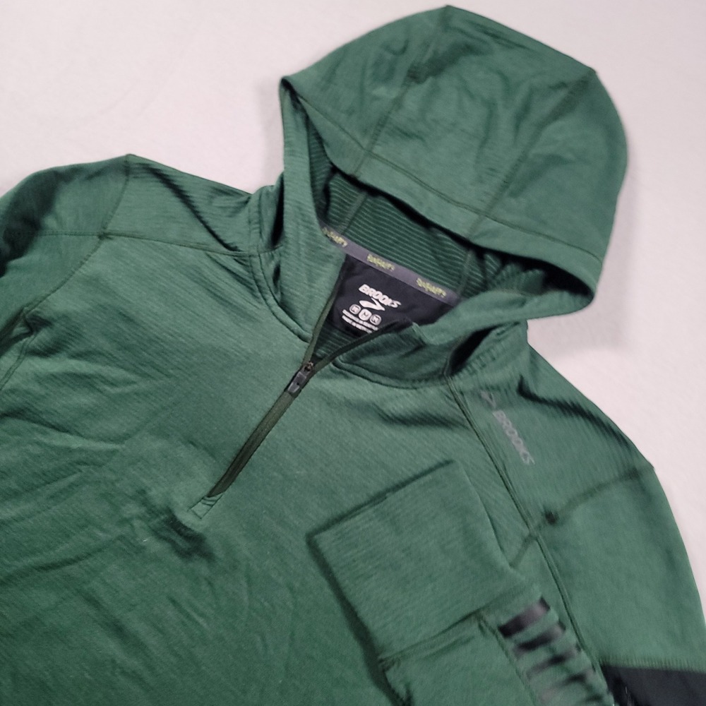 Brooks‎ Thermal Hoodie 1/4 Zip Pullover Mens M Green Solid Regular Running Top